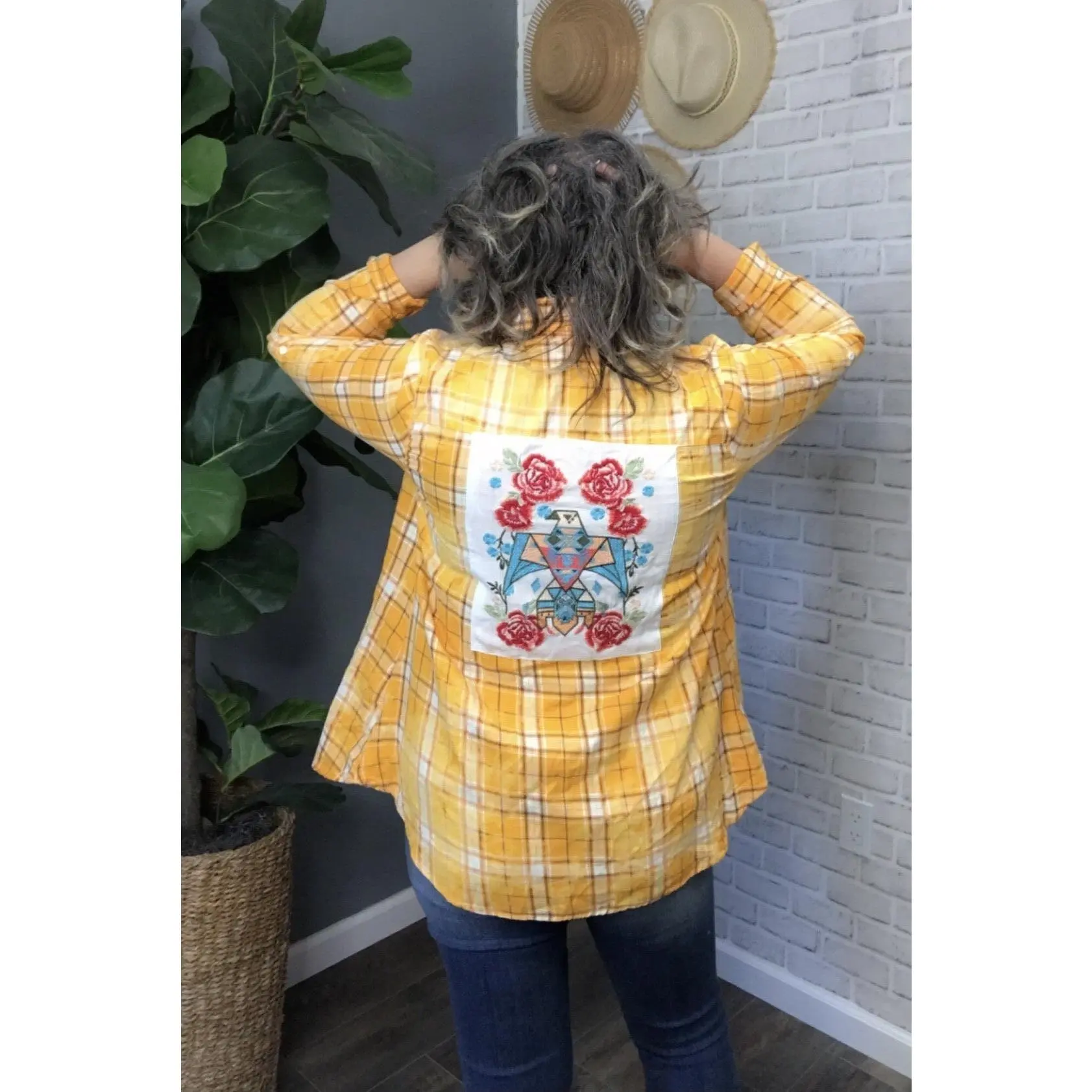 Aztec Annie Patch Work Bleach Button Down Flannel Shirt