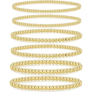 Gold Bracelets for Women,   Beaded Bracelets Gold Stretch Bead Ball Bracelet stack Set Adjustable Bracelet Set  for Gifts