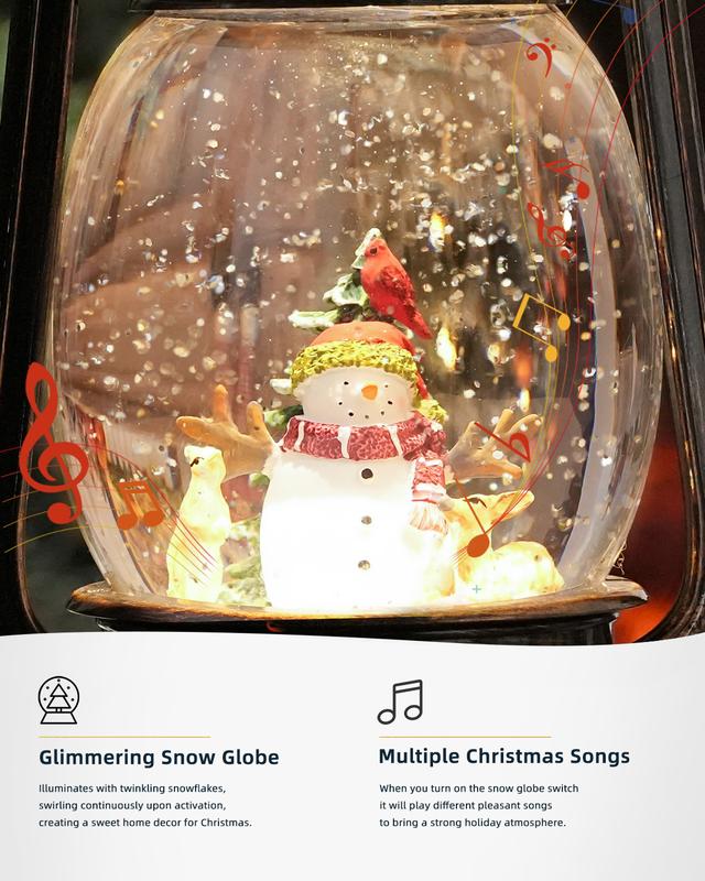 Christmas Decorations Indoor-Musical Snow Globe Christmas with 6H Timer,Snowman Cardinal Deer Lighted Scene Snow Globes Lantern USB or Battery Powered,Christmas Decorations Decor for Home