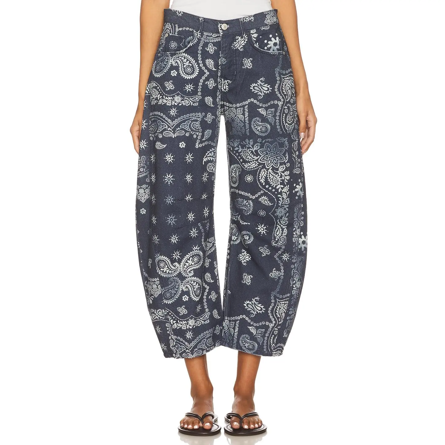 Free People x We The Free Good Luck Printed Barrel Jean in Navy Bandana Free People x We The Free Good Luck Printed Barrel Jean in Navy Bandana