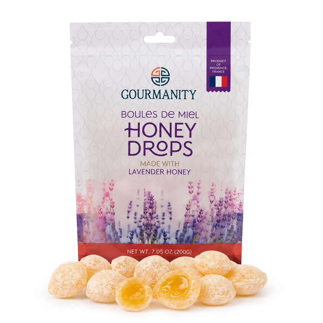 Gourmanity Lavender Honey Drops Hard Candy with Soft Center, French Provence Tea Companion Treat 7.05oz
