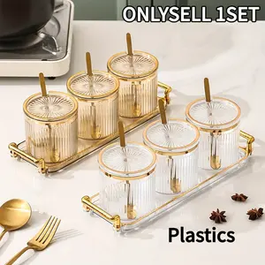 10.14oz Plastic Nordic Creative 1 Tray with 3 High Cans, 3 Lids, Retro Lidded Compartment Snack Dried Fruit Tray