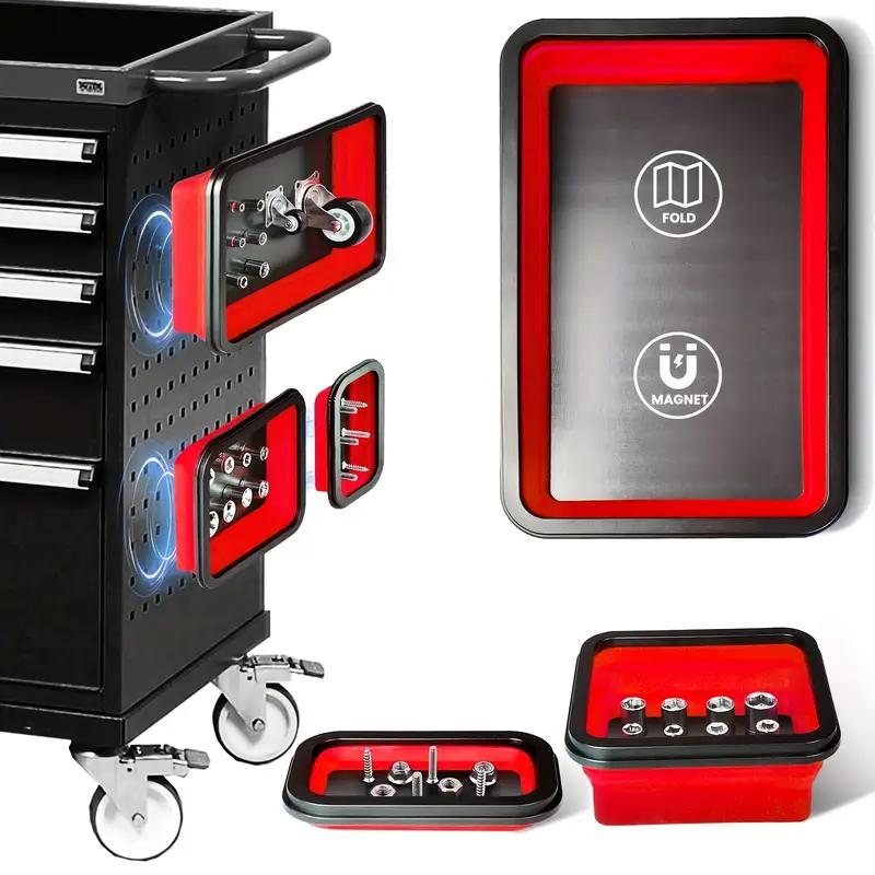 Set of 3 Rectangular Storage Boxes New Slot Silicone Magnetic Hand Tool Organizer Combo Foldable Large-Capacity Tray for Workshops and Home Use