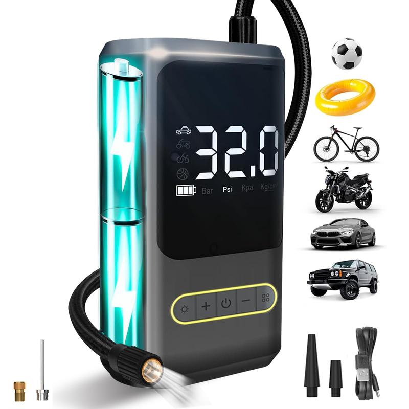 Easy Practical Tire Inflator Portable Air Compressor, 150 PSI Cordless Air Pump for Car Tires with Auto Shut-Off, LED Light and Digital Pressure Gauge, Electric Bike Tire Pump for Cars, Bike, Motorcycle, Ball (CE & FCC Certification)