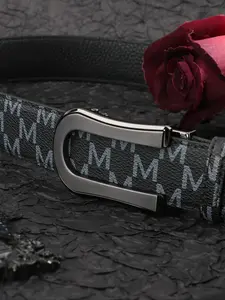Men's Fashion Letter Pattern Automatic Metallic Trendy Versatile Buckle Belt, Casual PVC Cowhide Belt for Business, Daily Clothing Decor, Trendy All-match & Exquisite Belt for Birthday Gift