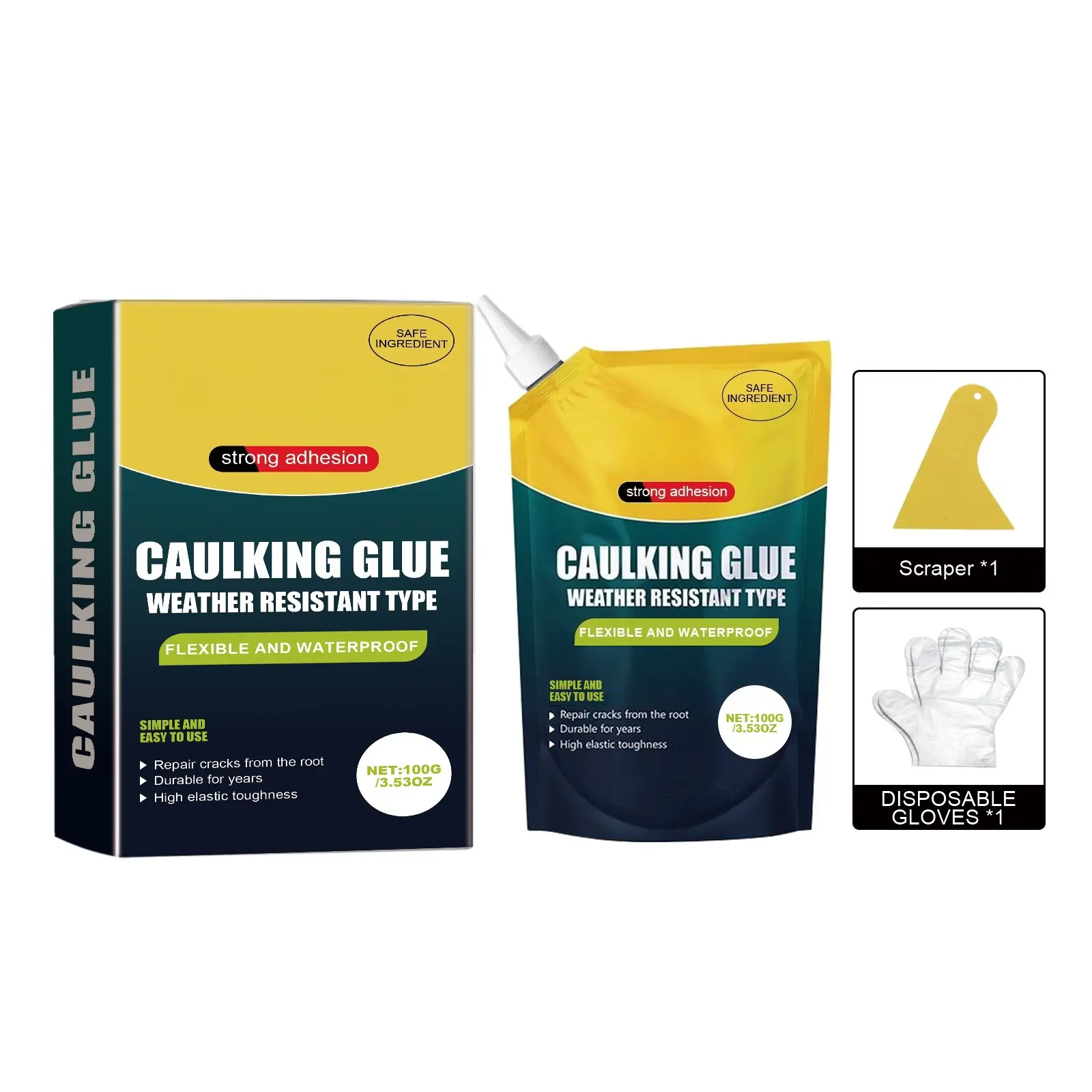Industrial-Strength Caulking Glue - Fast-Curing Sealant for Concrete Surfaces, Masonry Tiles, Wall Horizontal Crack Repair