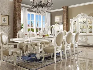 Acme 61130-DN01389-90 7 pc Astoria Grand Welton Versailles Bone White Wash Finish Wood Dining Table Set with 2 Arm Chairs & 4 Side Chairs