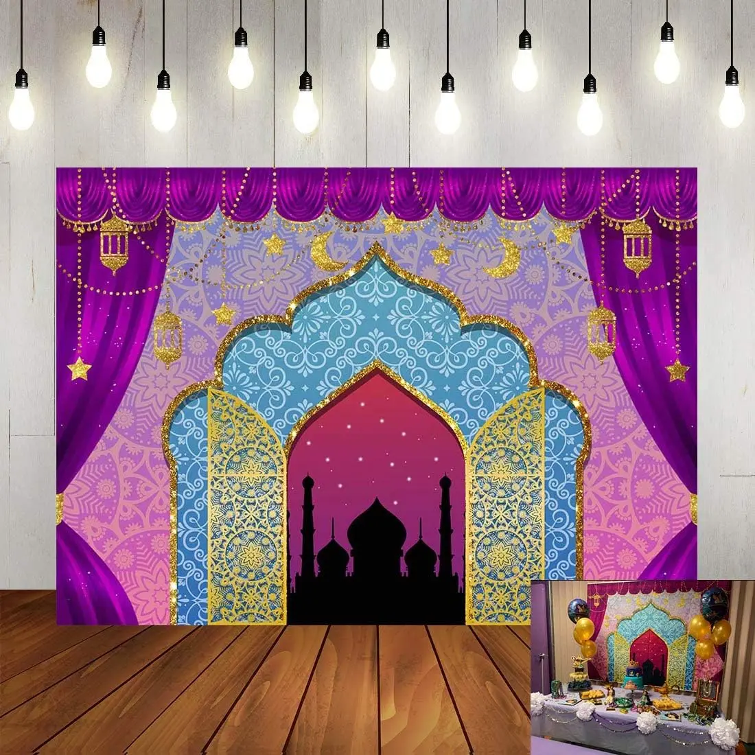 7x5ft Arabian Nights Magic Genie Theme Photography Backdrop Moroccan Birthday Py Decor Banner  Glitter Indian Bollywood Princess Girl Sweet 16 Photo Background Booth  Props