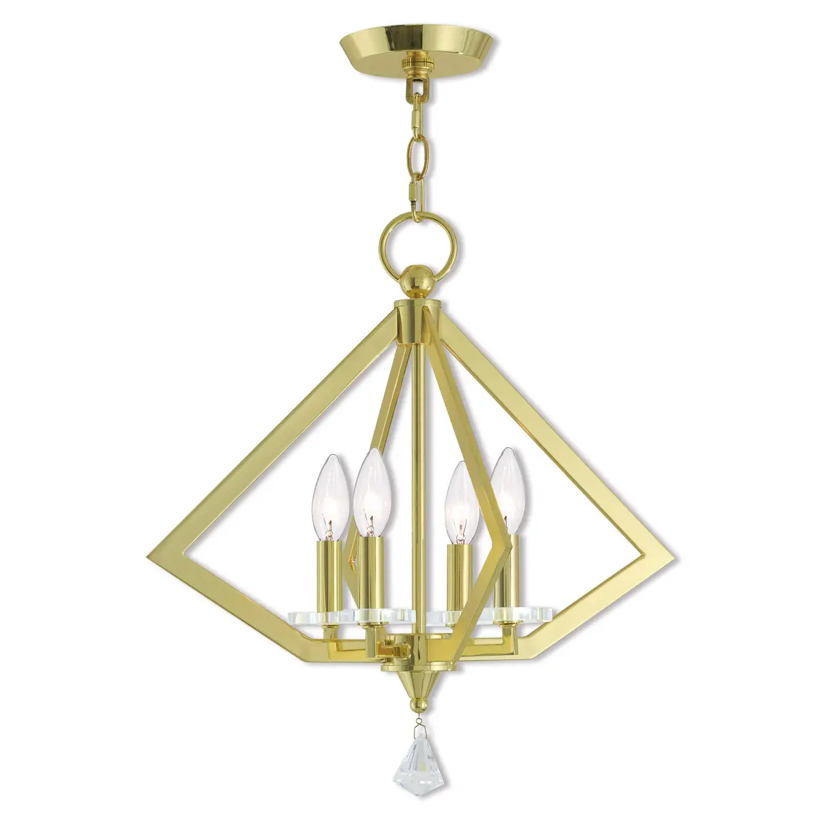 4 Light Polished Brass Mini Chandelier with Clear Crystal Accents Shade