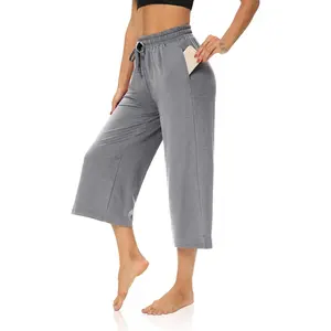 Womens Capri Pants Loose Yoga Pants Wide Leg Drawstring Comfy Lounge Pajama Capris Sweatpants with PocketsGift