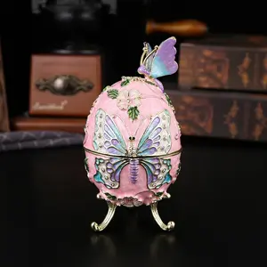 Elegant Egg-Shaped Butterfly Jewelry Box, Metal Treasure Chest for Souvenirs and Decor, Perfect Holiday Gift, Charming Design