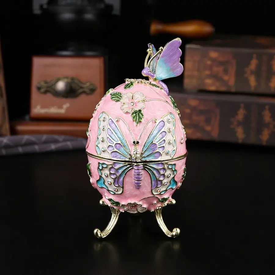 Elegant Egg-Shaped Butterfly Jewelry Box Organizer, Versatile Metal Treasure Chest for Souvenirs and Decor, Perfect Holiday Gift, Charming Design