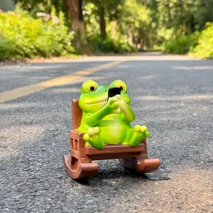 Cute Lazy Frog Rocking Chair Ornament, Trendy Smartphone Playing Pet Design, Desk Office Stress Relief Decorative Item