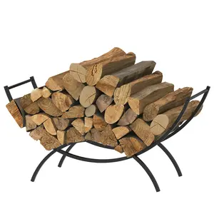 33in Curved Firewood Rack - Metal Fireplace Log Rack for Firewood Storage, Indoor Fireplace Firewood Storage Organizer, Outdoor Firewood Rack, Firewood Drying Designed for Easy Handling, BlackShipment within 1-2 days