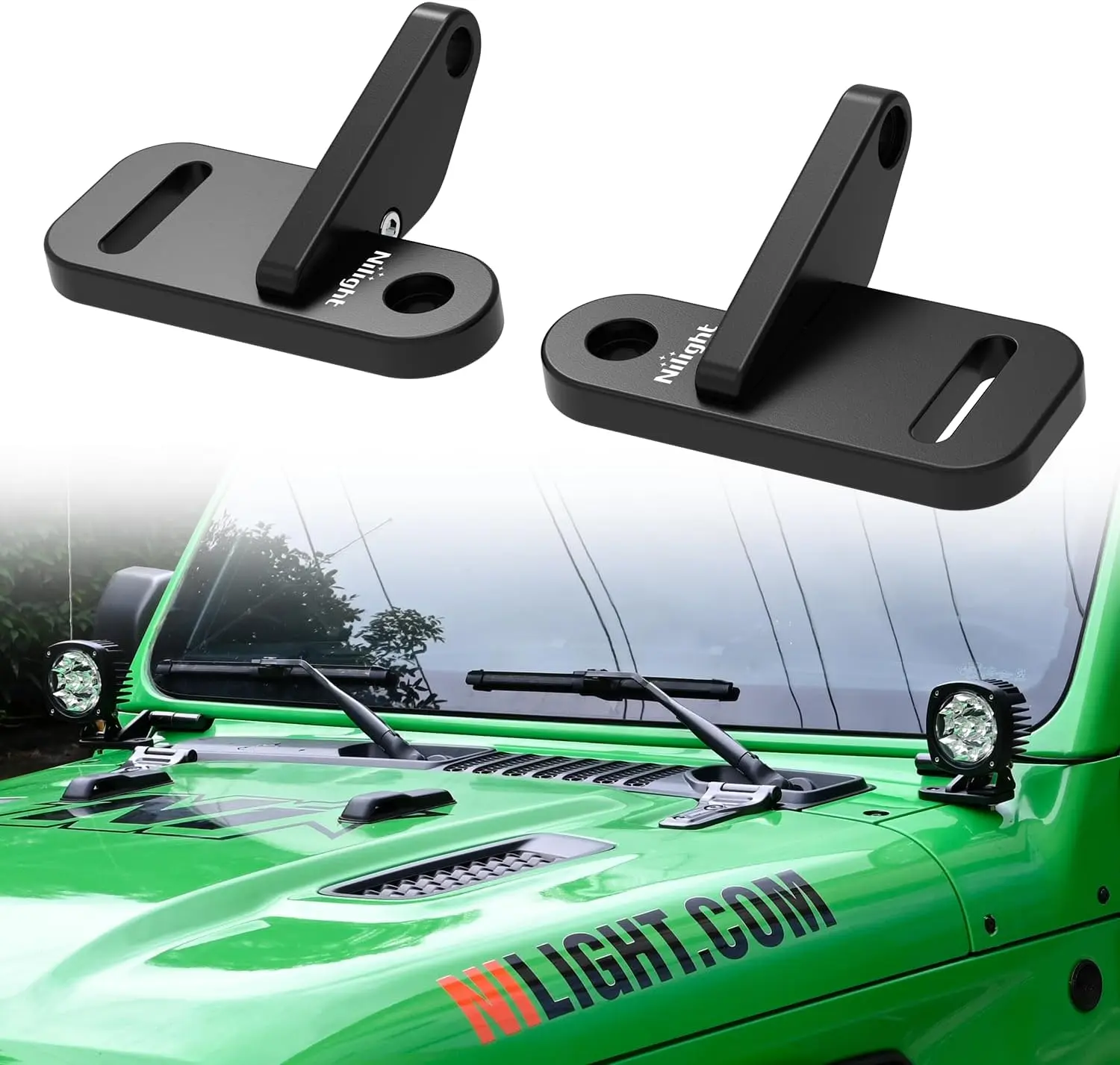 Nilight Light Mounting Bracket Hood Cowl Mount Brackets for Front A-Pillar Auxiliary Offroad LED Work Pods Lights on Jeep Wrangler JL JLU Gladiator JT 2018 2019 2020 2021 2022 2023 2024 2025, Black, Aluminum Alloy, Factory Bolted, Led Lights Car, Light Ba