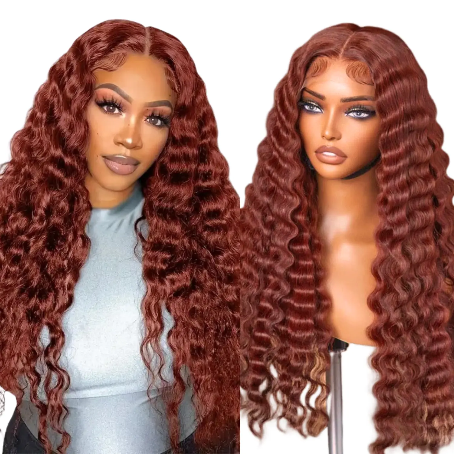 DULOVE Reddish Brown Deep Wave Lace Front Wigs Human Hair Pre Plucked 13x4 Hd Transparent Lace Front Wigs Human Hair Auburn Wig