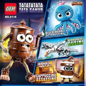 Moc Cappuccino Assassino Tung Tung Tung Sahur‌ Figure Assembled Toy Italian Brainrot  Kids Building Blocks Blind Box Toys Gifts