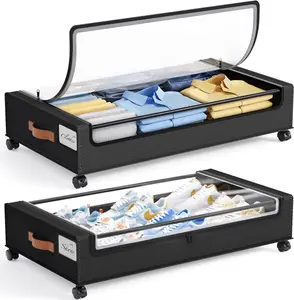 Under Bed Storage with Wheels, Rolling Storage Organizer Drawer for Clothes, Shoes and Blankets, Space Saving Bedroom Storage Containers