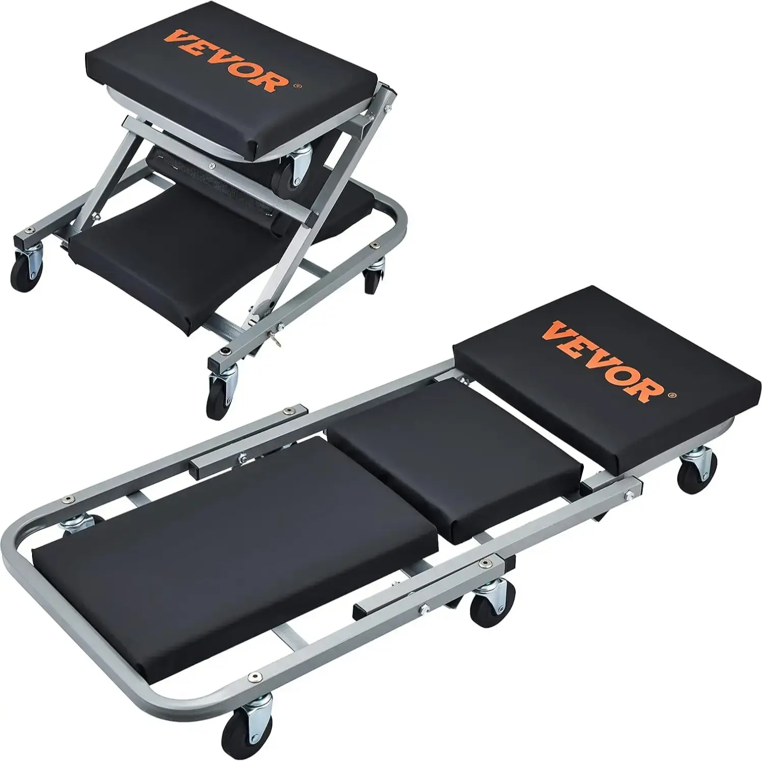 VEVOR Foldable Z Garage Creeper - 36 in Automotive Maintenance & Car Repair Tool, 300 lbs Load Capacity, 6 Wheels, Padded Seat, Steel Frame, Tool Tray, Lay Down/Sit Chair for Garage Shop, Mechanic Gifts, Automotive Maintenance Tools, Car Repair Tools