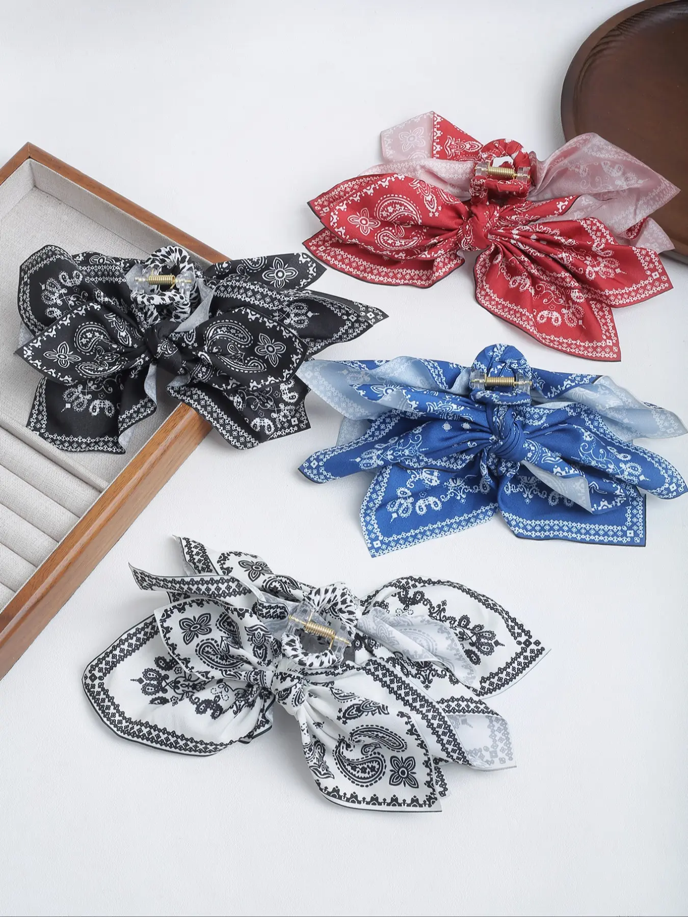 Bohemian Style Hair Clips Set, Fabric Bowknot Design, Elegant All-Season Accessories, Perfect for Daily & Casual Use, Hair Claws Set, Boho Hair Accessories