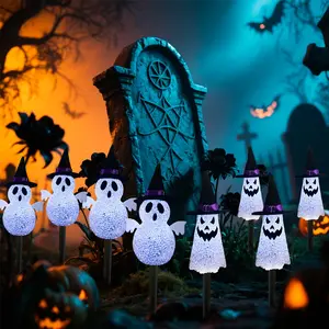 Halloween Ghost Ground Stake Lights Set, Includes Four Ghost Snowman Shape Lights, Perfect for Halloween Yard Pathway Lawn Landscape Lighting