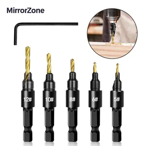 Countersink Drill Bit Set,5 PCS Counter Sink Drill Bit Adjustable, #5, #6, #8, #10, #12,Used for Wood Countersink Drill Bit with Depth Stop