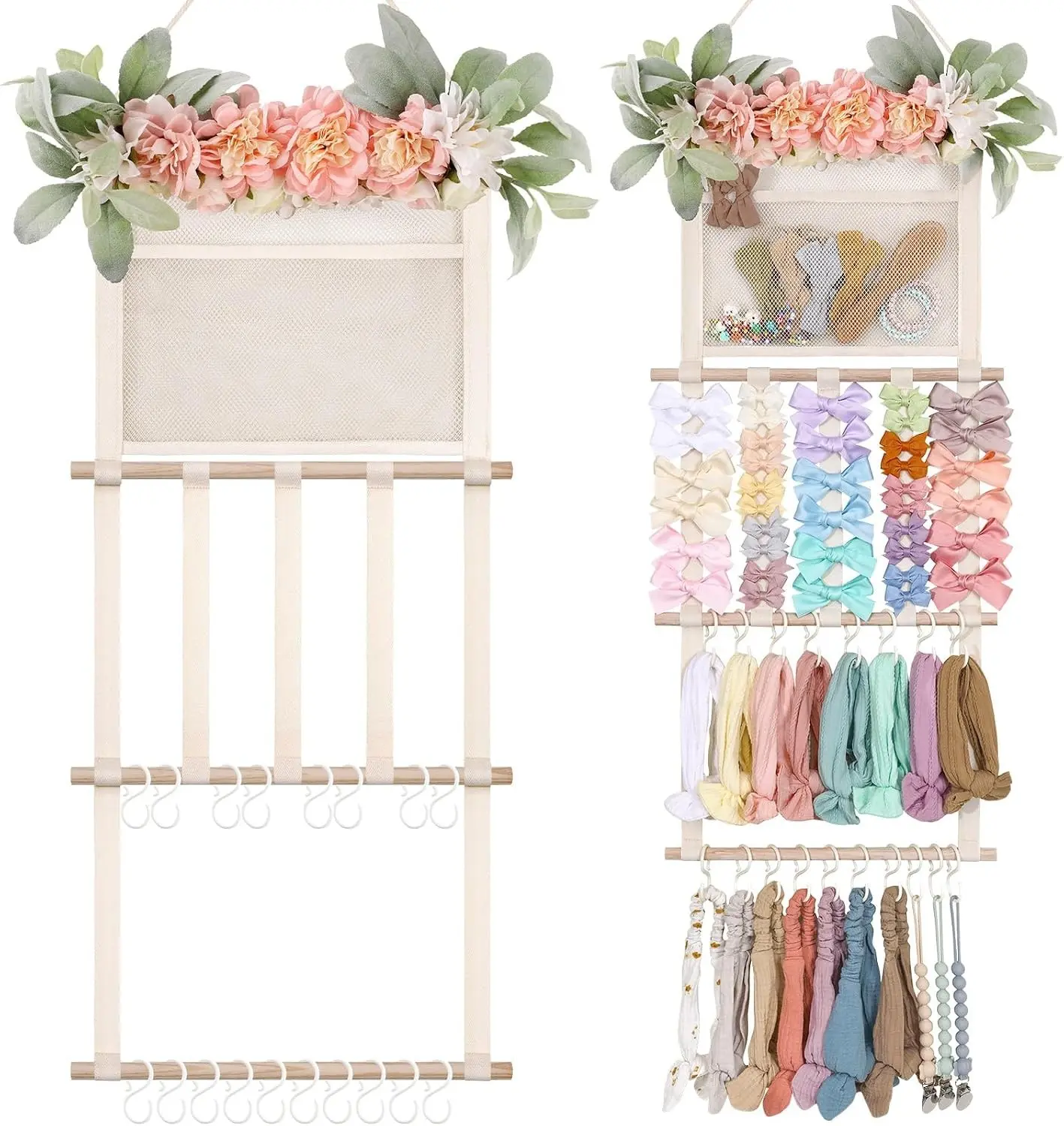 Headband Holder Hair Bows Organizer for Girls, Hair Accessories Display Storage Wall Hanging Decor for Baby Nursery Toddler Girls Room
