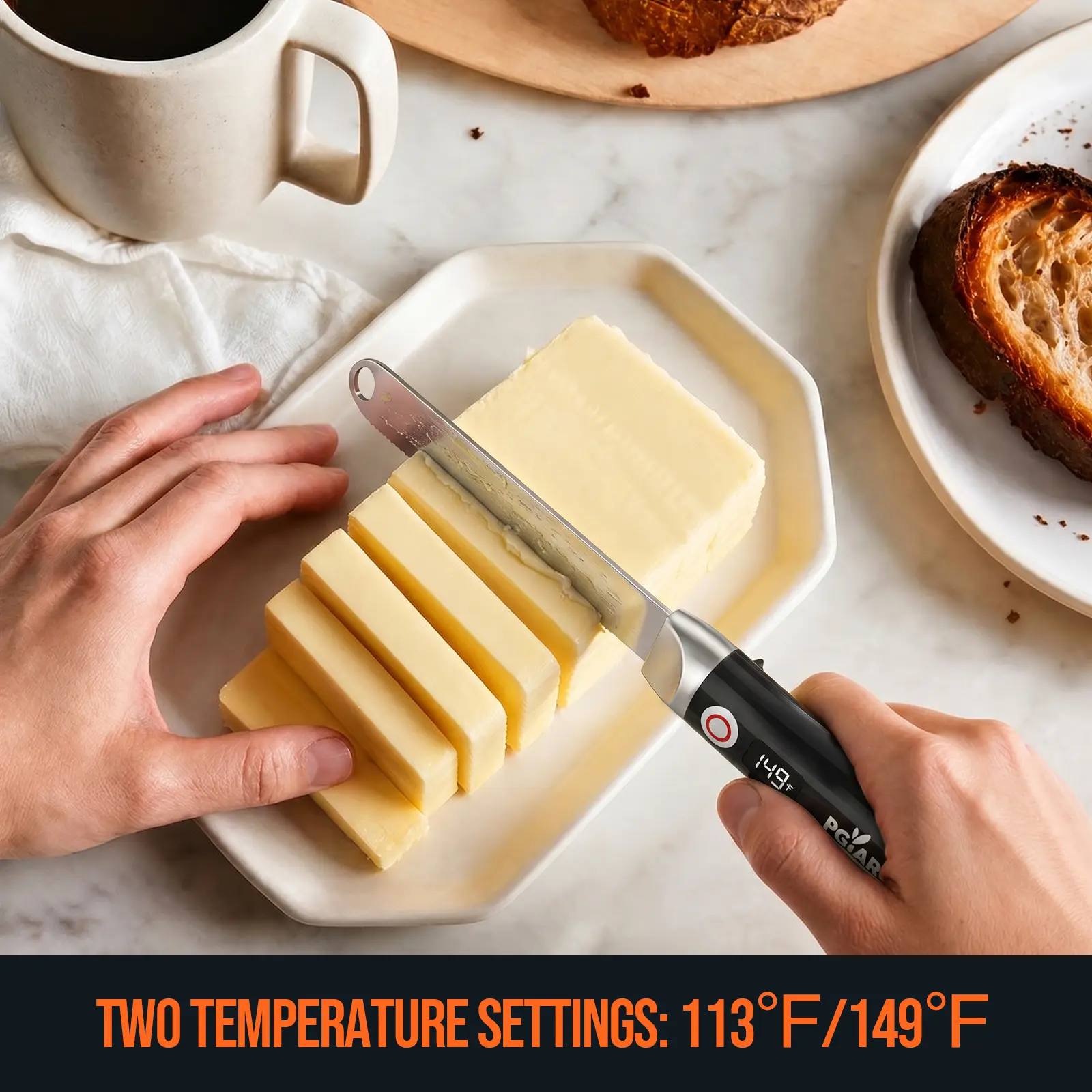Simple Spread Heated Butter Knife Spreader - Heats up in 10s, Rechargeable, LED Display, 113℉/149℉, Non-stick Stainless Steel Knives, Safety Lock, 3 in 1 Kitchen Gadget Utensils for Cheese, Cold Butter & Jam Spreading, Kitchenware homeessentials