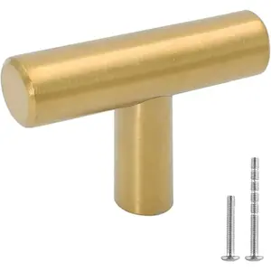 12 Pack Gold Drawer Knobs for Dresser Kitchen Cabinet Knobs Gold Hardware for Cabinets Brushed Brass T Bar Knobs for Dresser Bathroom,Stainless Steel