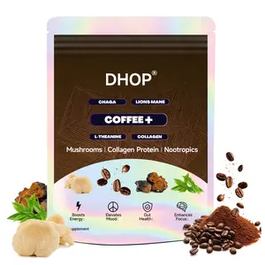 DHOP Mushroom Coffee USDA Organic with 6 Adaptogenic Mushrooms and MCT Oil, USA Grown Instant Coffee for Better Energy, Focus, Digestion, Immunity with Turkey Tail, Shiitake, Lion's Mane, 30 Servings