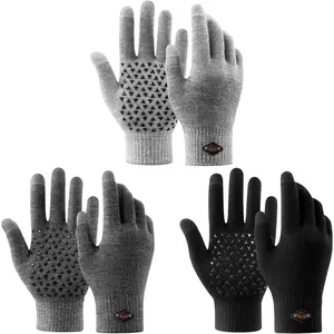 3 Pack Winter Gloves for Men and Women Warm Knit Touchscreen Anti Slip Gloves with Soft Thermal Lining