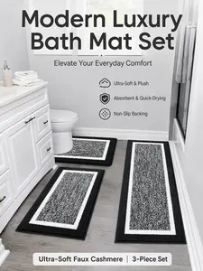 3-Piece Bathroom Rugs Set, Non-Slip Plush Microfiber Bath Mats, Ultra Soft Absorbent Quick Dry Toilet Rug Set with U-Shaped Contour