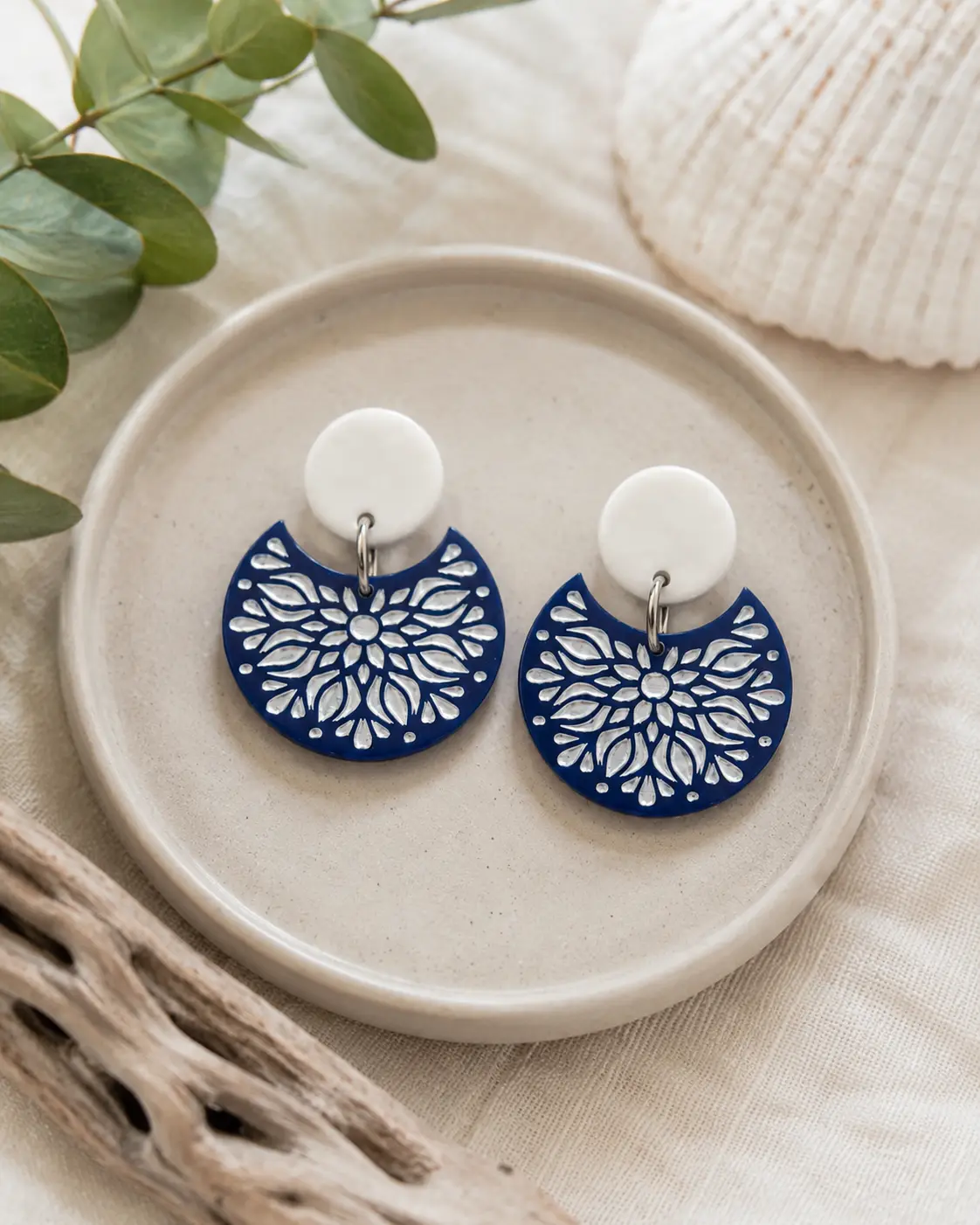 Royal Blue Floral Acrylic Dangle Earrings