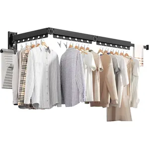 Wall Mounted Clothes Hanger, Aluminum Clothes Drying Rack, Saver, Retractable, Windproof Holes, with Clips