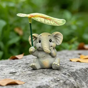 Elephant Resin Statue with Umbrella, Hand-Painted Rustic Animal Decor, Indoor Outdoor Garden Sculpture for Home Yard Decoration