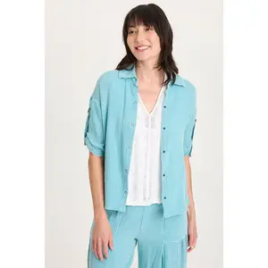 Kaleo Gauze Lace Trim Snap-Up Top