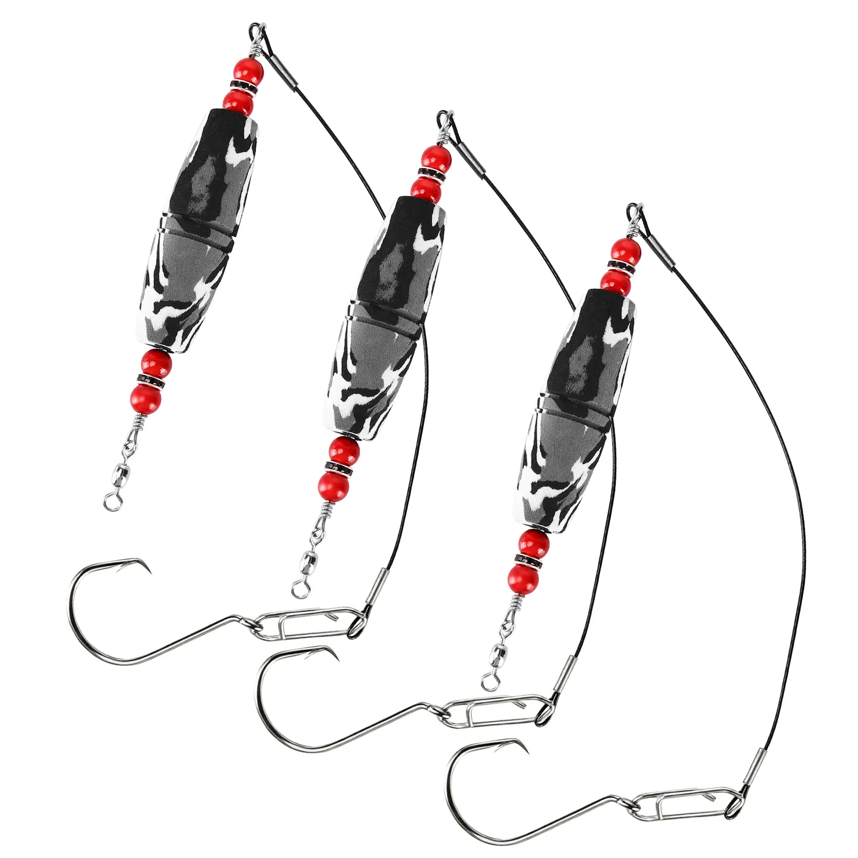 Catfish Rigs 3-Pack Pre-Made Heavy Duty Catfish Rigs, Loud Rattling Catfish Floats Equipped with Circle Hooks & Braided Line Leaders, Complete Pre-Rigged Catfish Tackle Kit for Freshwater & Saltwater Catfishing