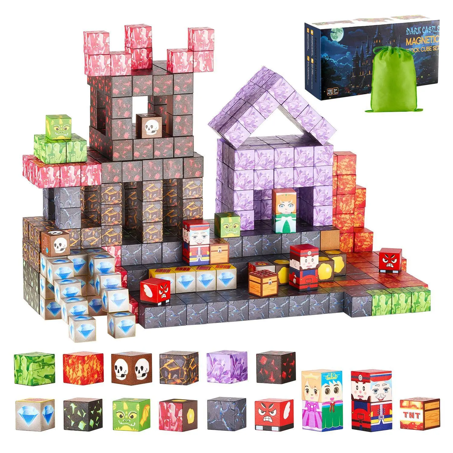 【SummerFinds】VEVOR 150 PCS Dark Castle Magnetic Tiles & Cubes, Creative Building Block, STEM Montessori Sensory Toy, Stacking Game, Model Building Kit for 3+ Years Old Kids, Christmas Birthday Gift