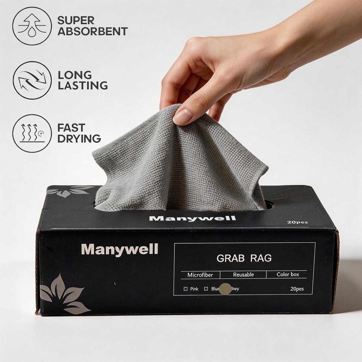 Each box contains 20 cleaning cloths, convenient hand towels, absorbent kitchen rags, measuring 8.66 inches * 8.66 inches, reusable, multifunctional household cleaning cloths and towels, suitable for the kitchen, bathroom, living room, and dining table.