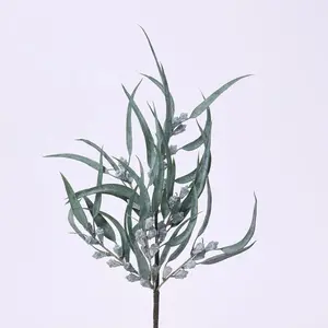 Blue Green Faux Eucalyptus Leaf & Seed Stem Spray - 20"