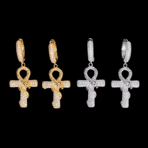 Ankh Snake Hoop Earrings Lab Diamond – 14k Gold