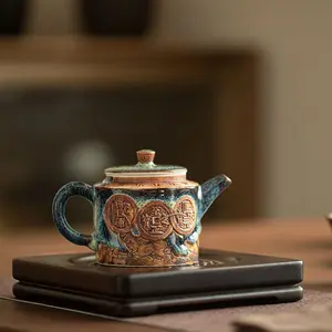 Handmade Bronze Tenmoku Teapot Embossed Ceramic Kung Fu Tea Set Exquisite Vintage Tea Pot Festival Gift For Tea Lovers