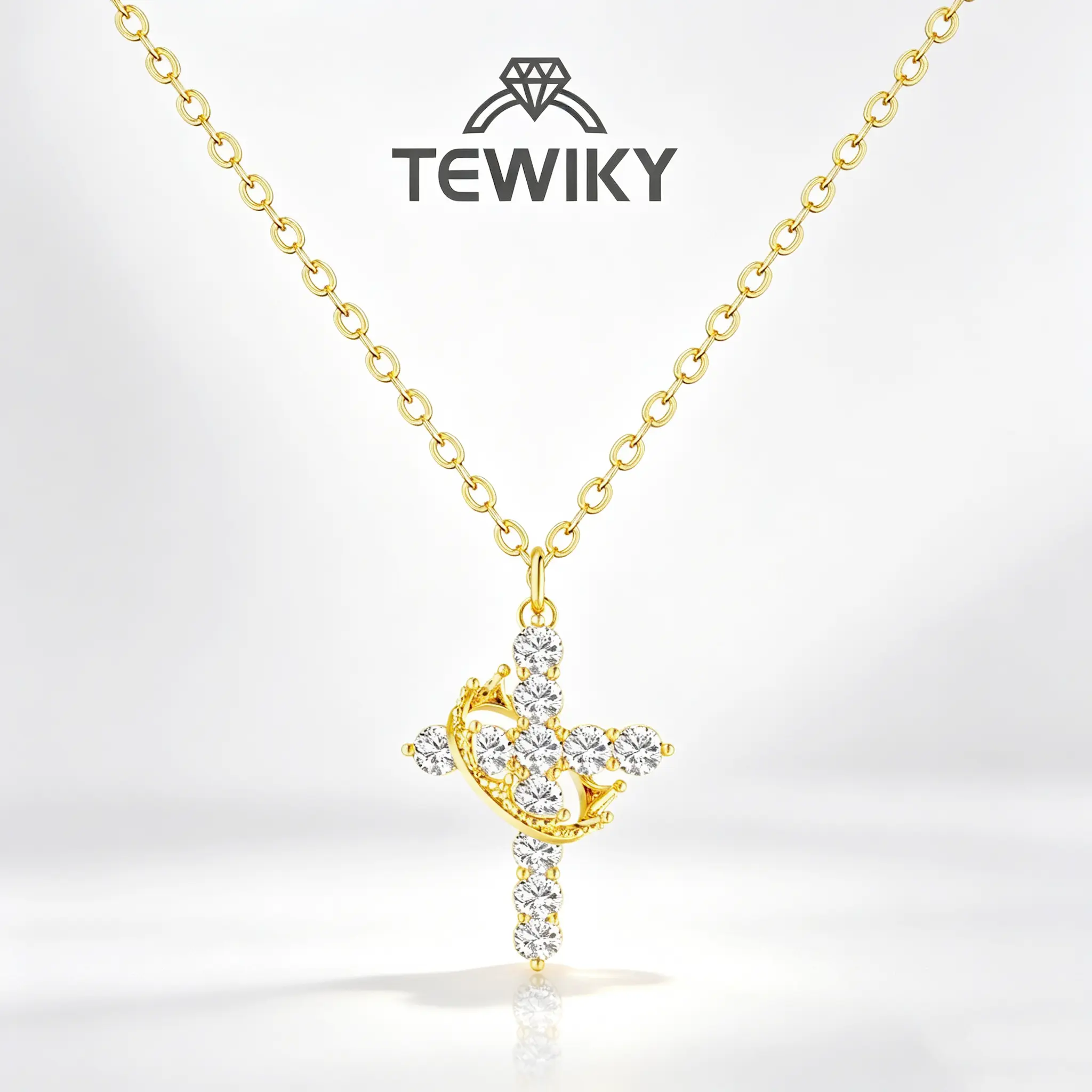 Tewiky Easter Gifts Upgraded Crown Cross Necklace for Women, Crown Cross Pendant Necklace, Non-Tarnish Faith Jewelry for Women, Christian Religious Gifts for Her