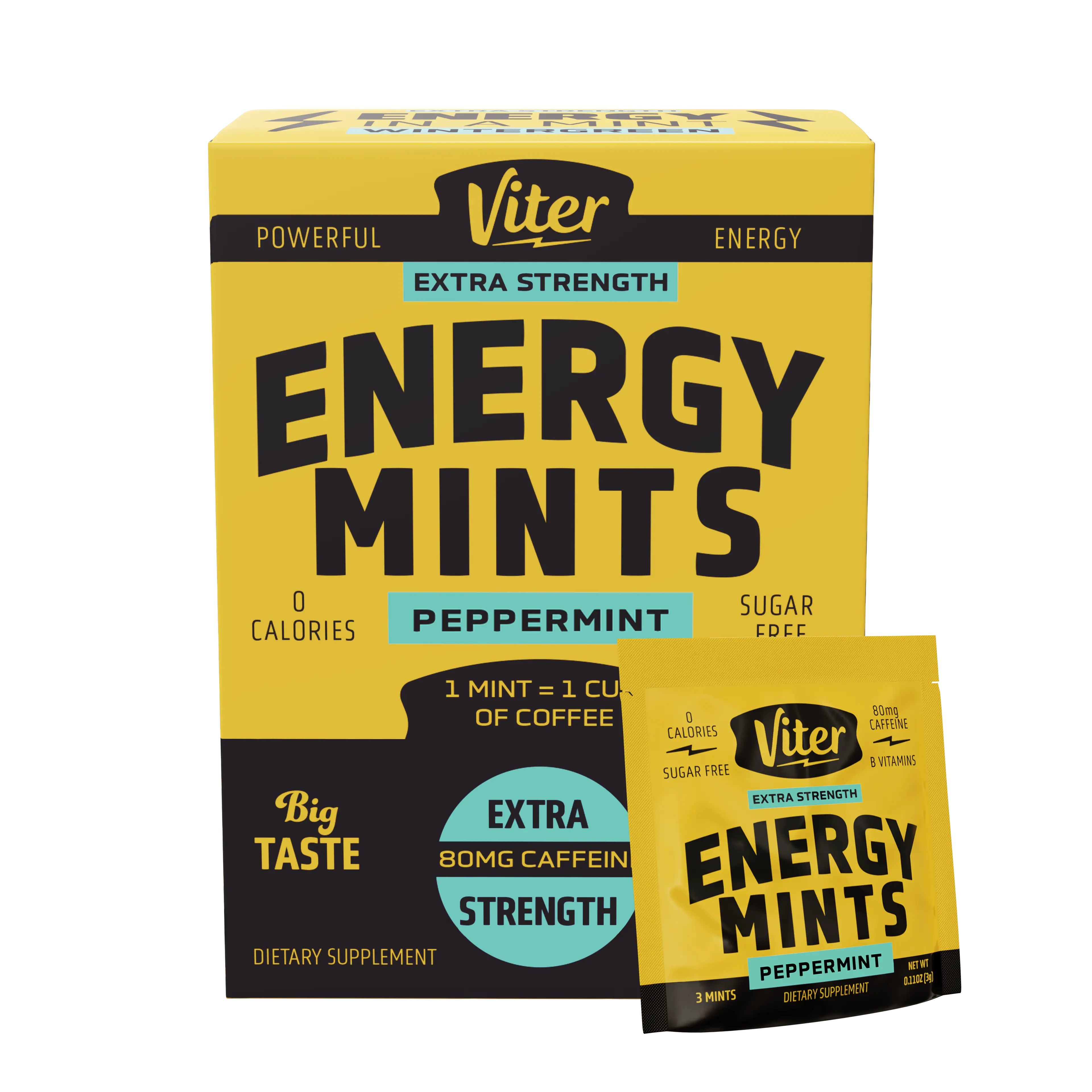 Extra Strength Peppermint Caffeinated Mints – Travel Pack | 80mg Caffeine per Mint | Fast-Acting Energy Mints for Focus & Fresh Breath - Sugar-Free, Gluten-Free & Vegan - Portable On-the-Go Energy for Morning, Meetings & Long Drives
