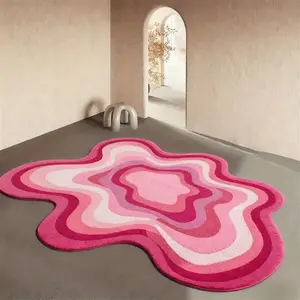 Dopamine pink and blue gradient living room sofa carpet creative wave-shaped bedroom decoration bedside carpet study reading area play area carpet fluffy soft dressing room lounge non-slip mat washable kitchen bathroom entrance carpet Boho Washable Rug