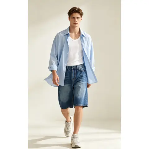 JUNBAOSS Streetwear Must-Have: Men's Oversized Wide-Leg Denim Shorts – Y2K Vintage, Breathable, Hip Hop Inspired Summer Jorts