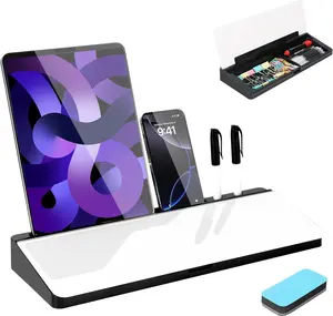 Desk Whiteboard with Storage,Desktop Glass Dry Erase White Board Organizers Supplies with Accessories for Office, , School Essentials (Black)