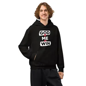 God + Me = Win Oversized Hoodie - Casual Autumn Medium Length Fitted Long Sleeve Hoodie with Brushed Fleece & Front Pocket Unisex Design