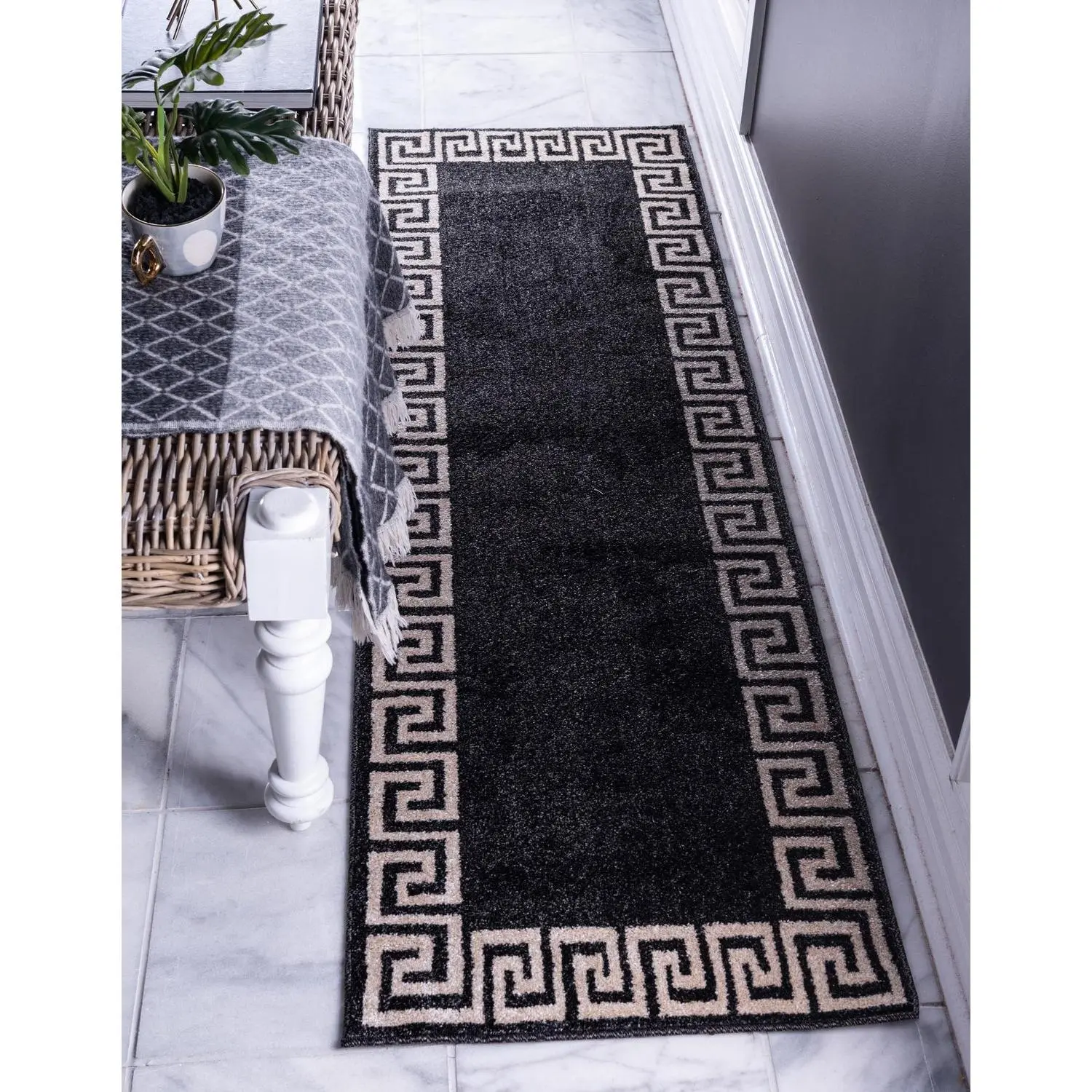 Charcoal Greek Key Rug