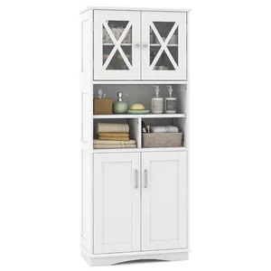 COSTWAY - Tall Bathroom Cabinet Large Floor Storage Cabinet with Acrylic Doors and 3 Cubes-White